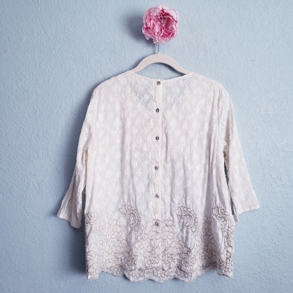 Anthropologie Moulinette Soeurs Floral Embroidered Textured Embellished Blouse - Picture 9 of 10